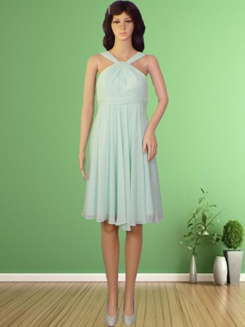 DAVID'S BRIDAL size 2 mint-green chiffon sleeveless party party/cocktail dress